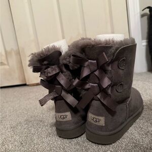 UGG Charcoal Boots with Ribbon Accents